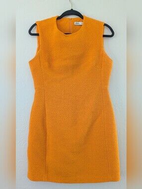 Zara Vibrant Orange Sleeveless Textured Mini Dress Women's Medium Sleek A-Line